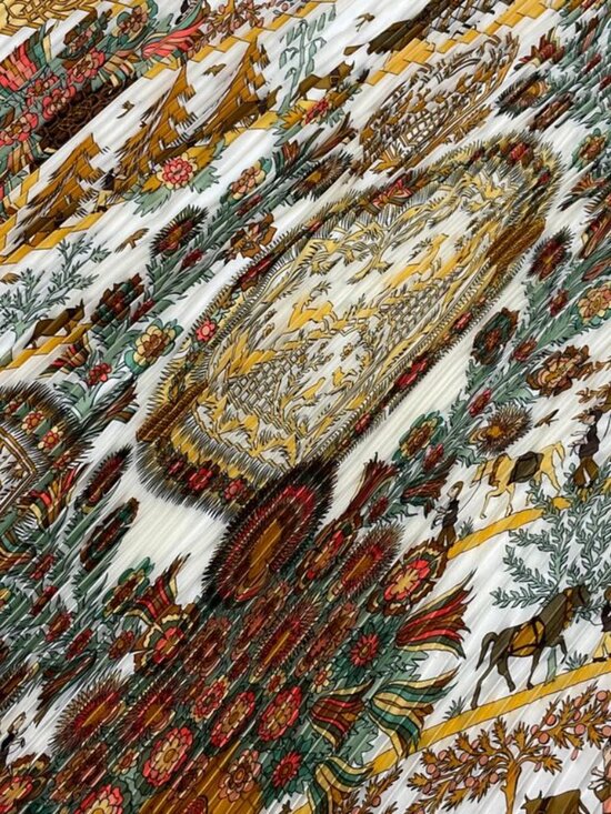 Hermes Scarf Pleated Silk Decoupages Paper Cutting Yellow - Picture 6 of 7